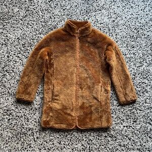 J. Crew Zip Up Plush Fleece Coat Jacket Warm Brandy Brown J9064 Mid Length XS